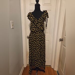 Who What Wear Black Dress with Yellow Floral Design